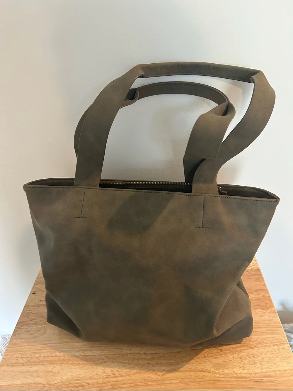 Olive Green Tote Bag with Top Zip